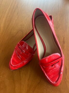 J. Crew Red Patent Leather Pointed Loafers